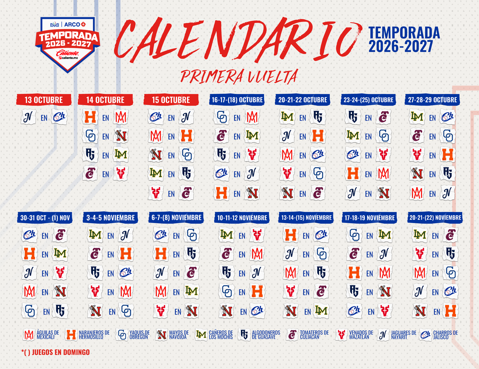 La Liga Mexicana del Pacífico ya tiene calendario: la temporada 2026-2027 arranca el 13 de octubre